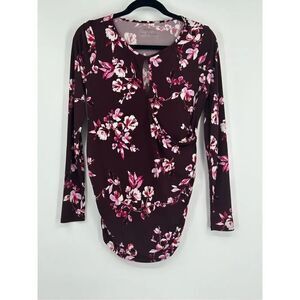 Motherhood maternity long sleeve maroon floral top size S